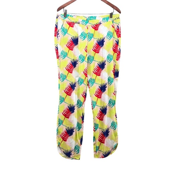 Marine Layer Pants - Marine Layer Tropical Leaf Pants Women Large Yellow Red Blue Palm Print Relaxed